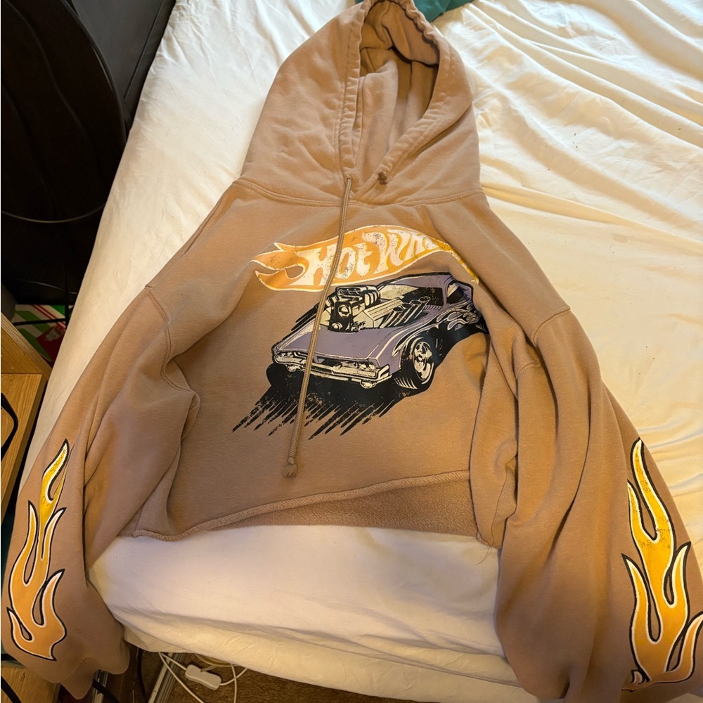 Hot Wheels Graphic Crop Top Hoodie - Brown